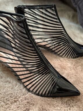 Giorgio Armani Black Striped Patent Leather Transparent Pointed-Toe Women's Boot